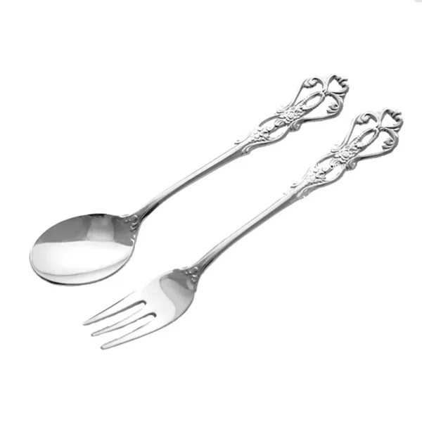 2Pcs Retro Gold Spoon Fork Cutlery Set Stainless Steel Luxury Dessert Coffee Spoon Creative Tea-spoon Tableware Kitchen Utensils - Image 2