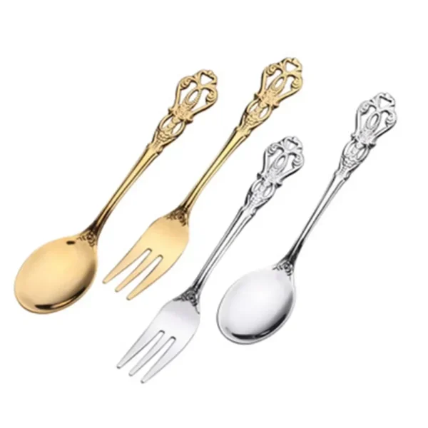 2Pcs Retro Gold Spoon Fork Cutlery Set Stainless Steel Luxury Dessert Coffee Spoon Creative Tea-spoon Tableware Kitchen Utensils - Image 5