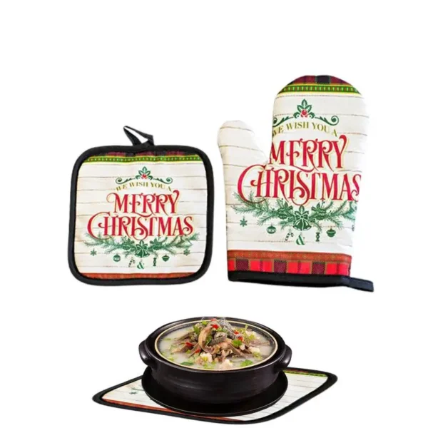 Christmas Insulation Gloves Kitchen Pad set Cooking Microwave Gloves Baking BBQ Oven Pot Holders Oven Potholder New Year 2025 - Image 2