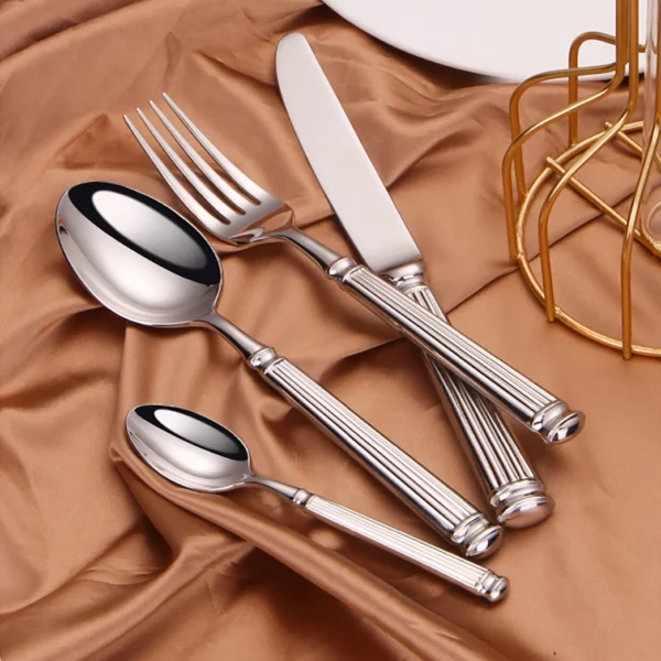6-Piece Stainless Steel Vintage Cutlery Set | Luxury Western Tableware with Roman Column Handle | Knife, Fork, Spoon for Dinner & Wedding | Mirror Polished Silver Flatware - Image 6